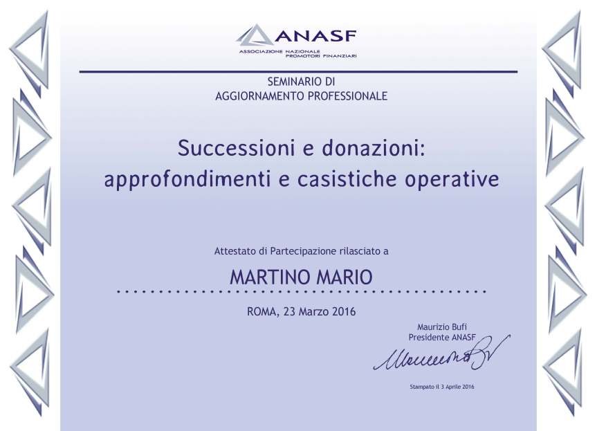 ATTESTATO 2016.03.23 Successioni e donazioni approfondimenti e casistiche operative