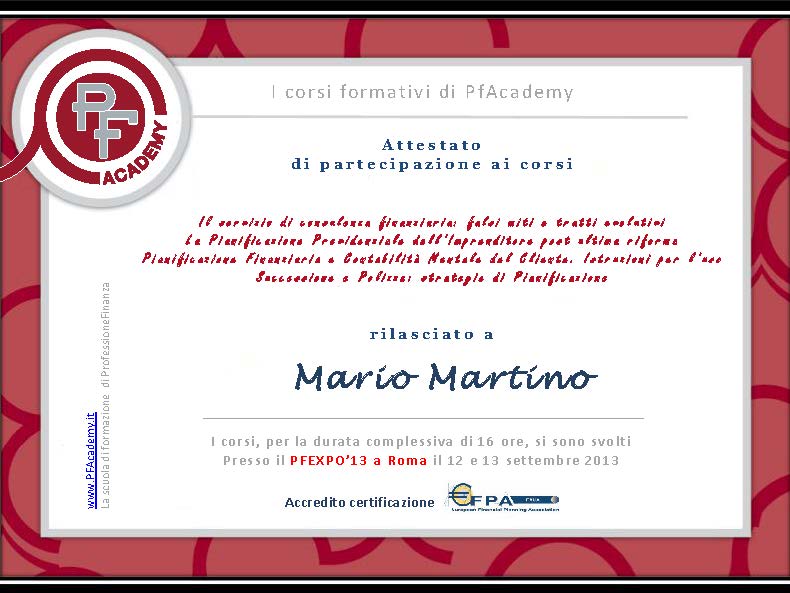 Attestato partecipazione pf expo 2013